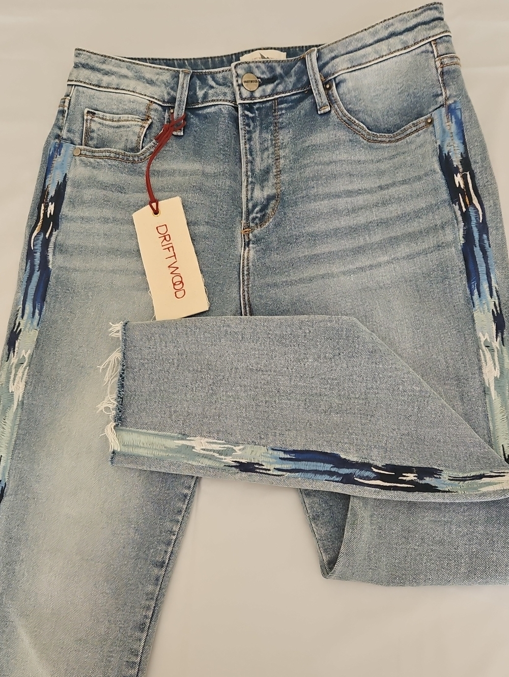 DRIFTWOOD Light Blue Jackie High Rise Jeans with Embroidered Side Stripe
